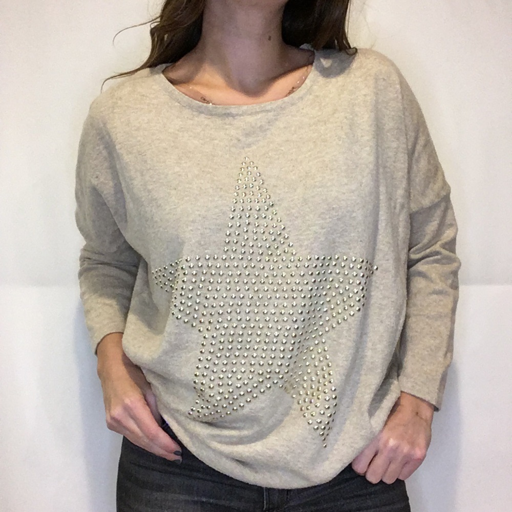 Cliche Wool & Angora Blend Star Studded Sweater in Beige, Medium